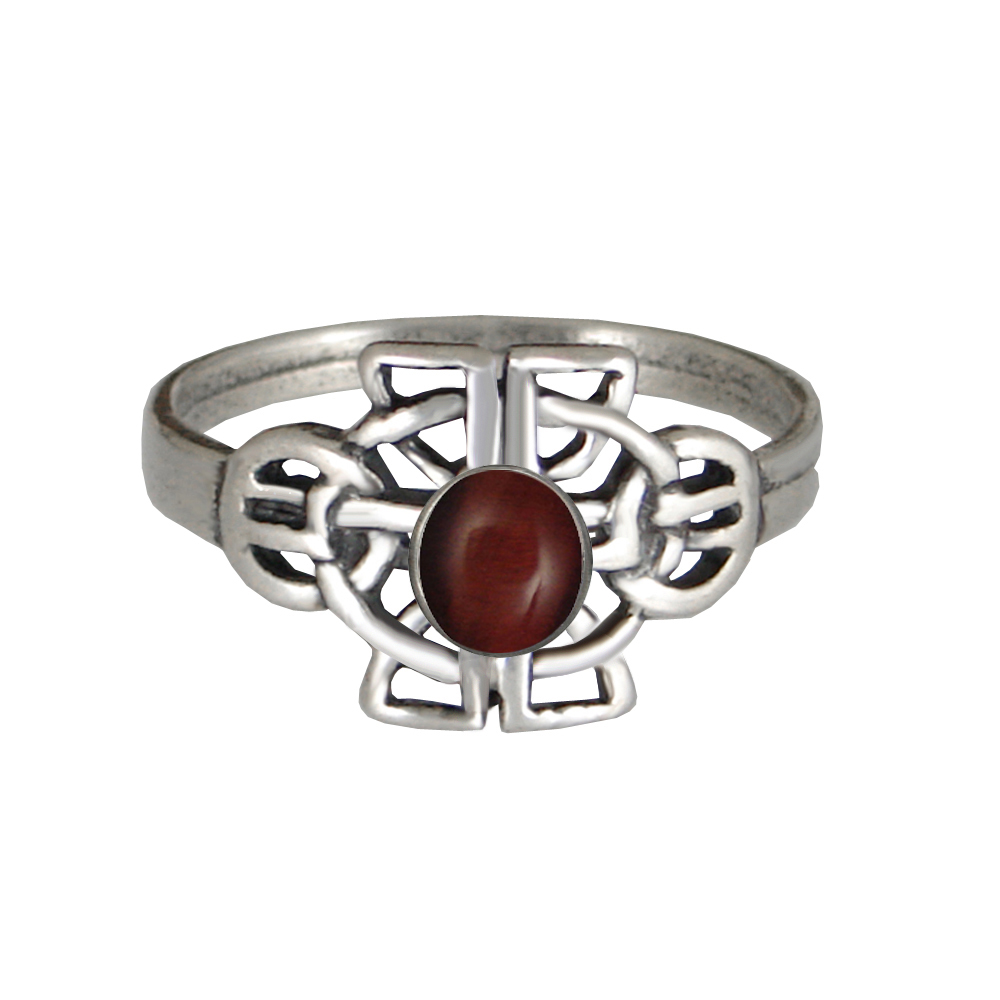 Sterling Silver Celtic Knotwork Ring With Red Tiger Eye Size 7